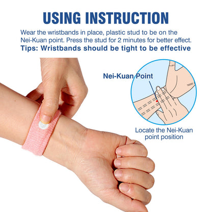 Hionfurt Motion Sickness Bands – Acupressure Wristbands for Travel, Pregnancy & Nausea Relief (2 Pairs, Blue & Pink)