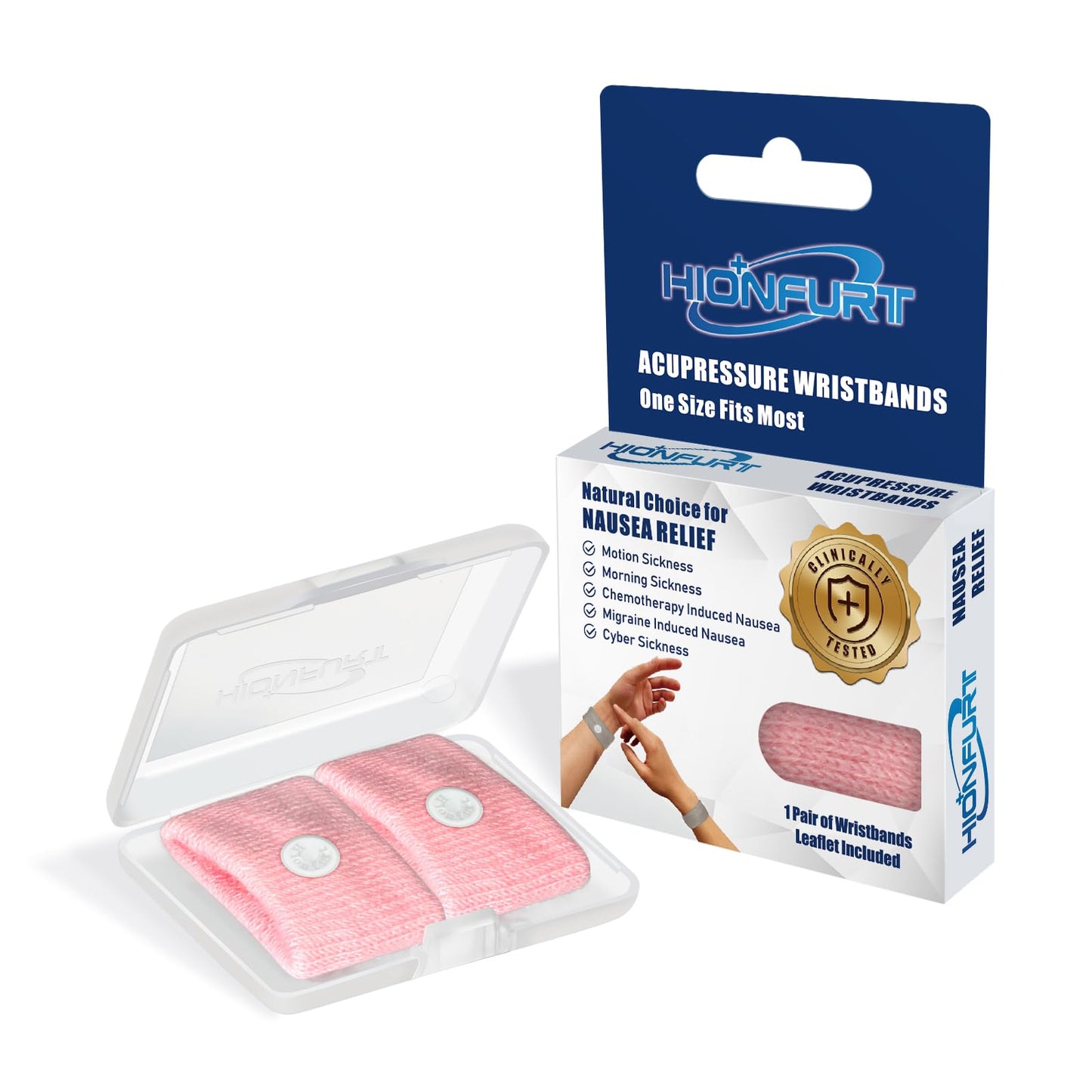 Hionfurt Motion Sickness Bands – Pink Acupressure Wristbands for Nausea Relief (Adults & Kids)