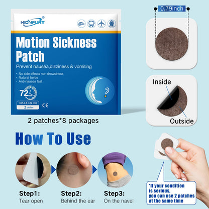 Hionfurt 16ct Motion Sickness Patches – Non-Drowsy, Lasts 72 Hours for Sea & Travel