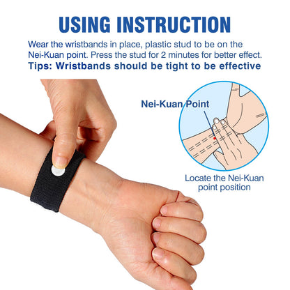 Hionfurt Motion Sickness Bands – Acupressure Nausea Relief for Travel, Morning Sickness (2 Pairs, Grey & Black)