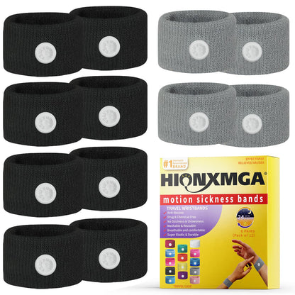 HIONXMGA 6 Pairs Motion Sickness Bands – Natural Acupressure Wristbands for Travel Nausea Relief