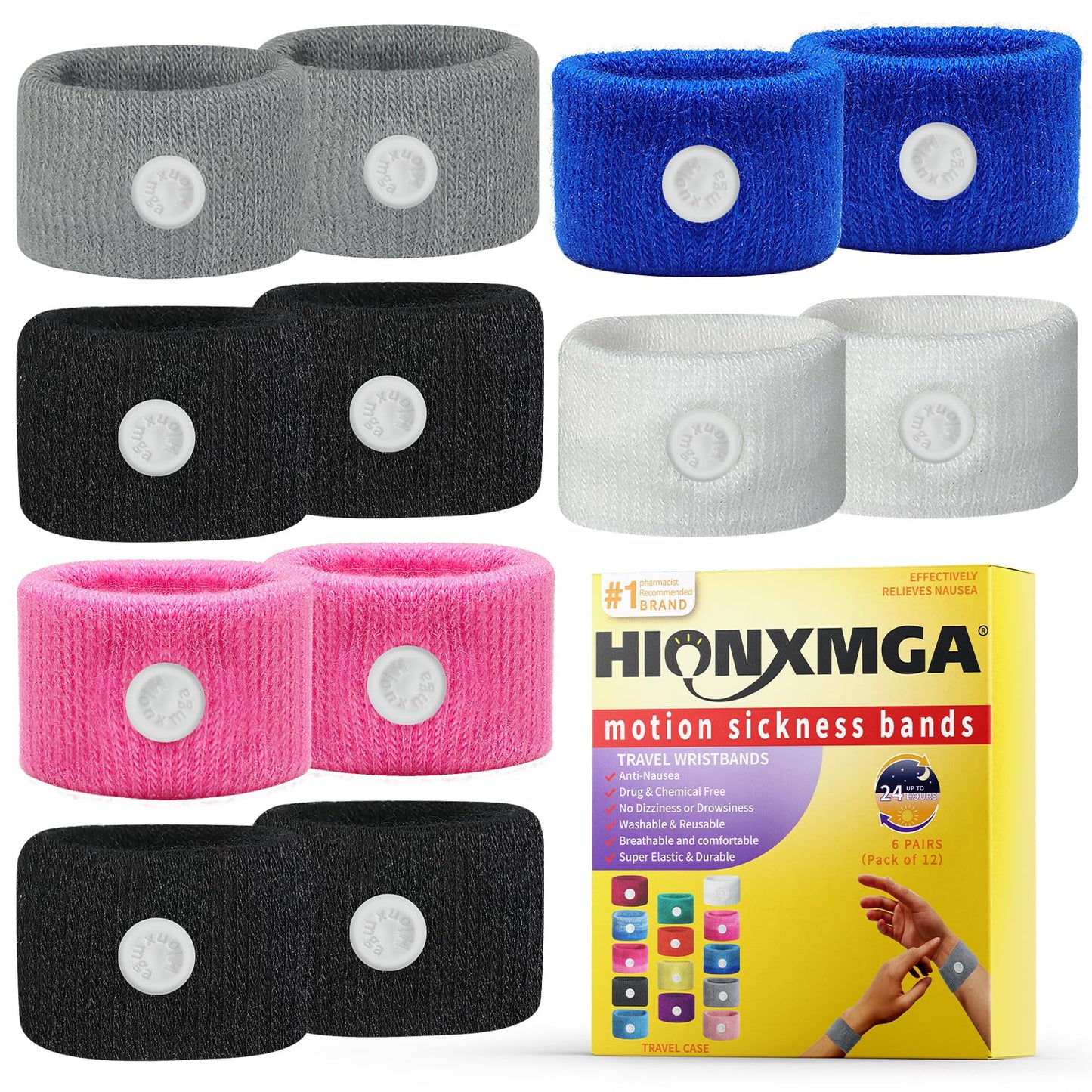 HIONXMGA 6 Pairs Motion Sickness Bands – Natural Nausea Relief for Travel