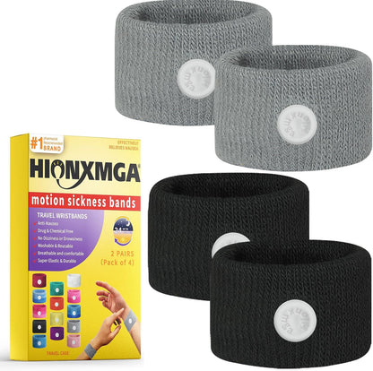 HIONXMGA 2 Pairs Motion Sickness Bands – Natural Acupressure Wristbands for Travel (Adults & Kids)