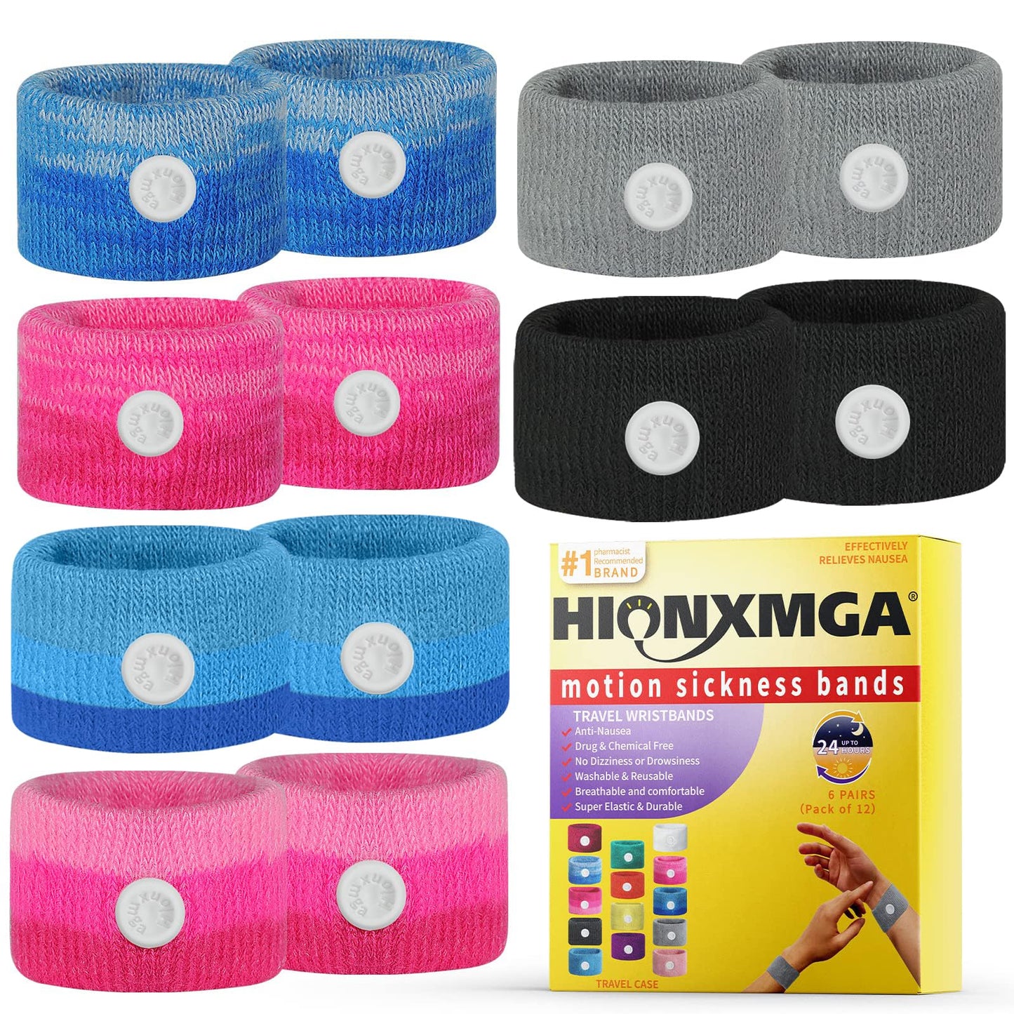 HIONXMGA 6 Pairs Motion Sickness Bands | Natural Nausea Relief for Travel