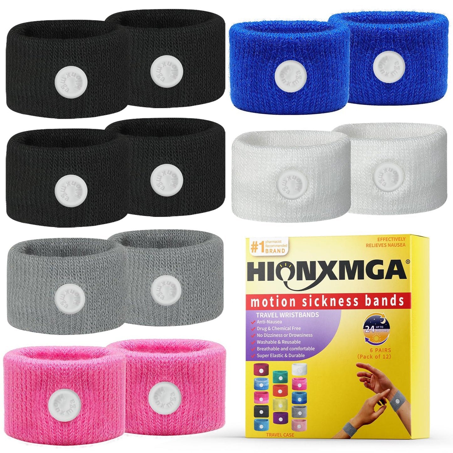 HIONXMGA 6 Pairs Motion Sickness Bands – Natural Nausea Relief for Travel