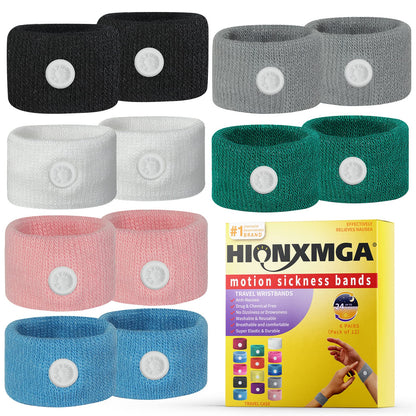 HIONXMGA 6 Pairs Motion Sickness Bands – Natural Acupressure Nausea Relief for Car, Cruise & Flight Travel (Adults & Kids)