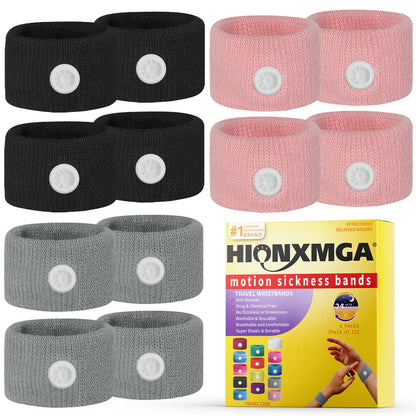 HIONXMGA 6 Pairs Motion Sickness Bands – Natural Nausea Relief for Travel (Adults & Kids) | Acupressure Wristbands