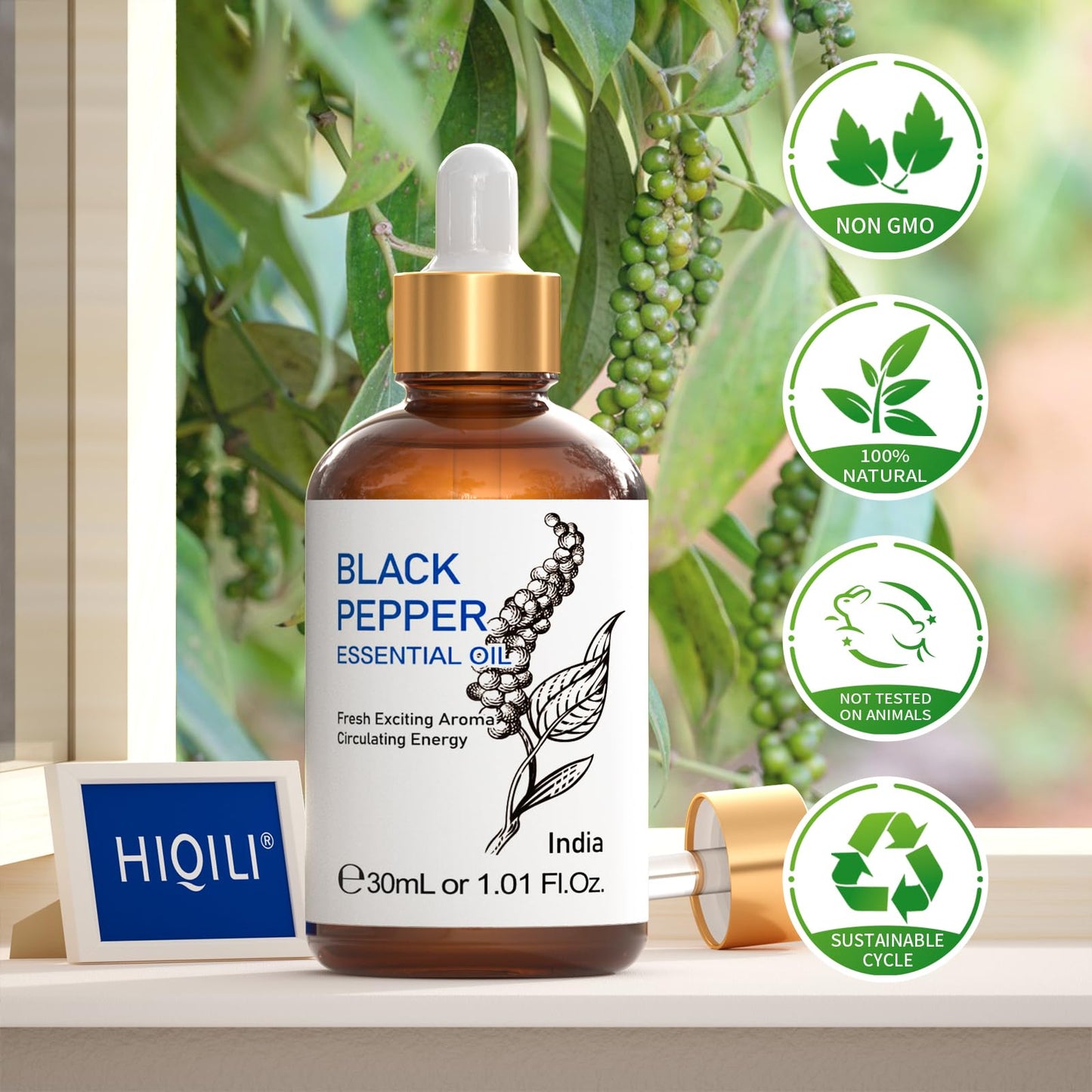 HIQILI 1 oz Black Pepper Essential Oil – 100% Pure for Aromatherapy (30 ml)