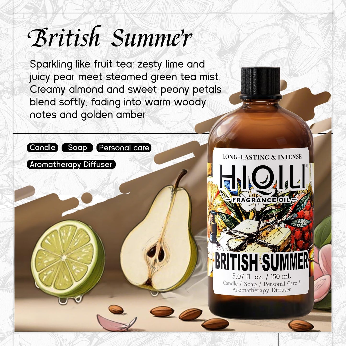 HIQILI British Summer Fragrance Oil – Diffuser & DIY Candles 5.07 Fl Oz