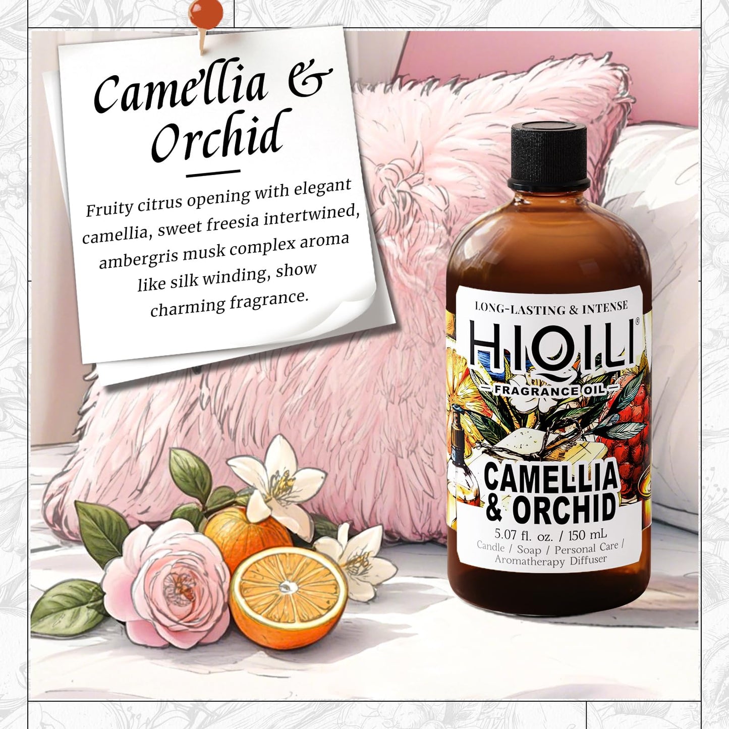 HIQILI Camellia & Orchid Fragrance Oil – Candle, Soap & Perfume Making (5.07 fl oz)