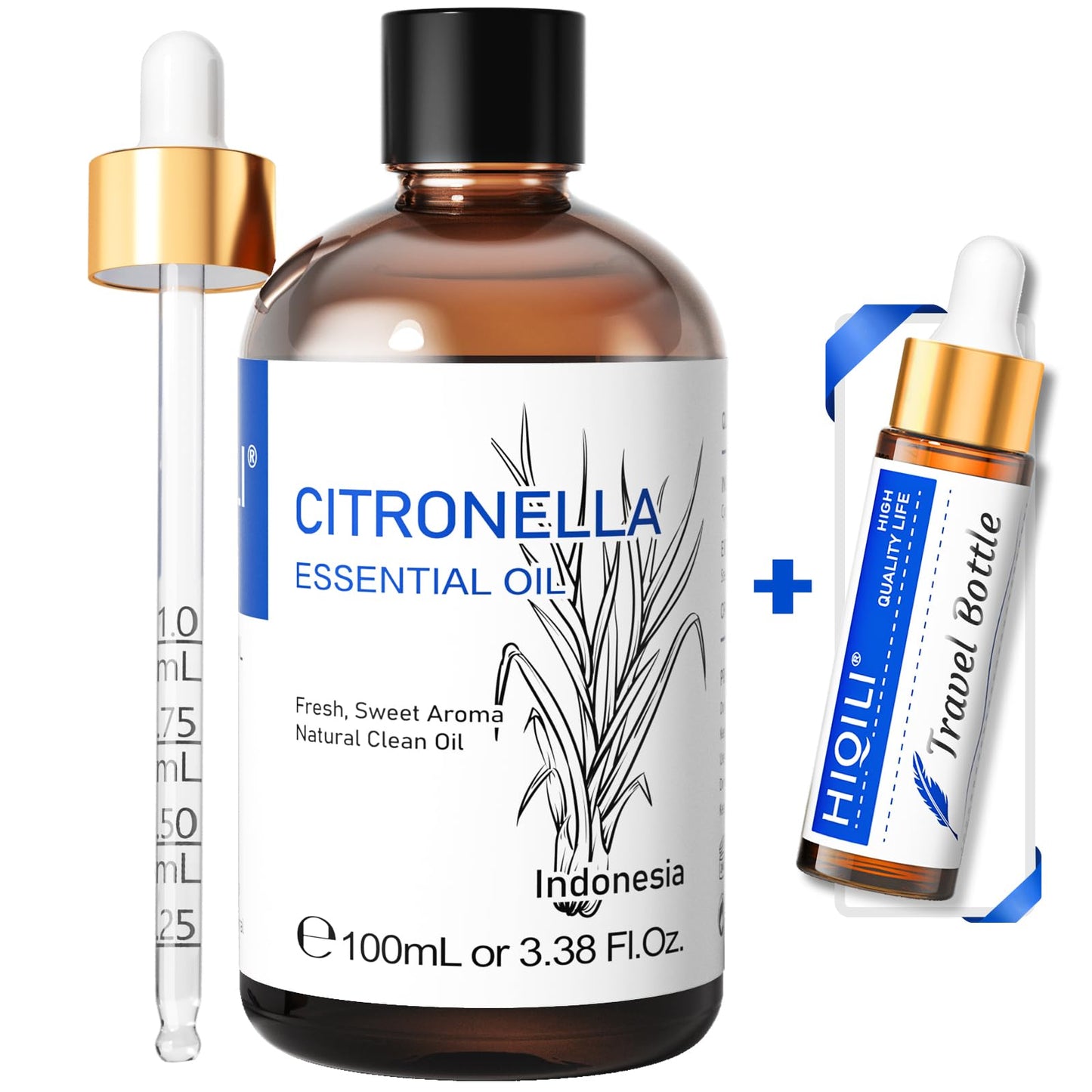HIQILI 100ML Citronella Essential Oil – Pure & Natural for Diffusers, DIY Sprays