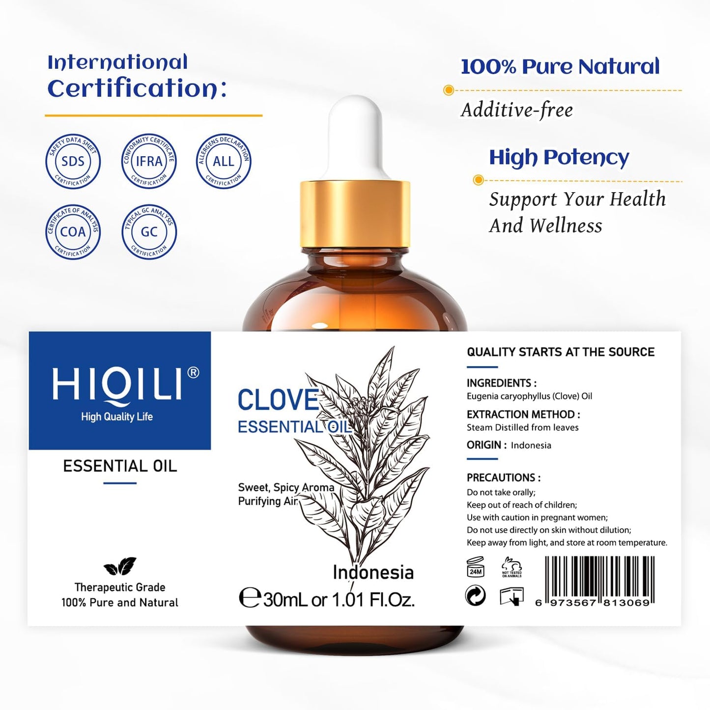 HIQILI Clove Essential Oil – 1 oz / 30 ml for Teeth & Gums