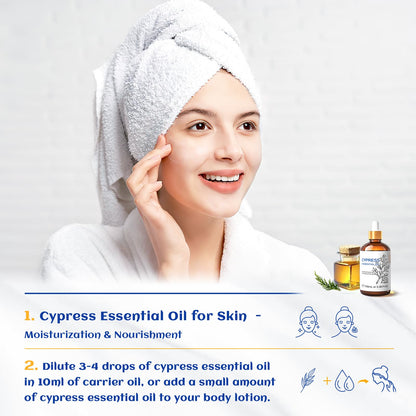 HIQILI Cypress Essential Oil - 100ml Pure Cypress for Diffuser & Skin Care (Includes 10ml Travel Bottle)