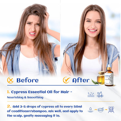 HIQILI Cypress Essential Oil - 100ml Pure Cypress for Diffuser & Skin Care (Includes 10ml Travel Bottle)