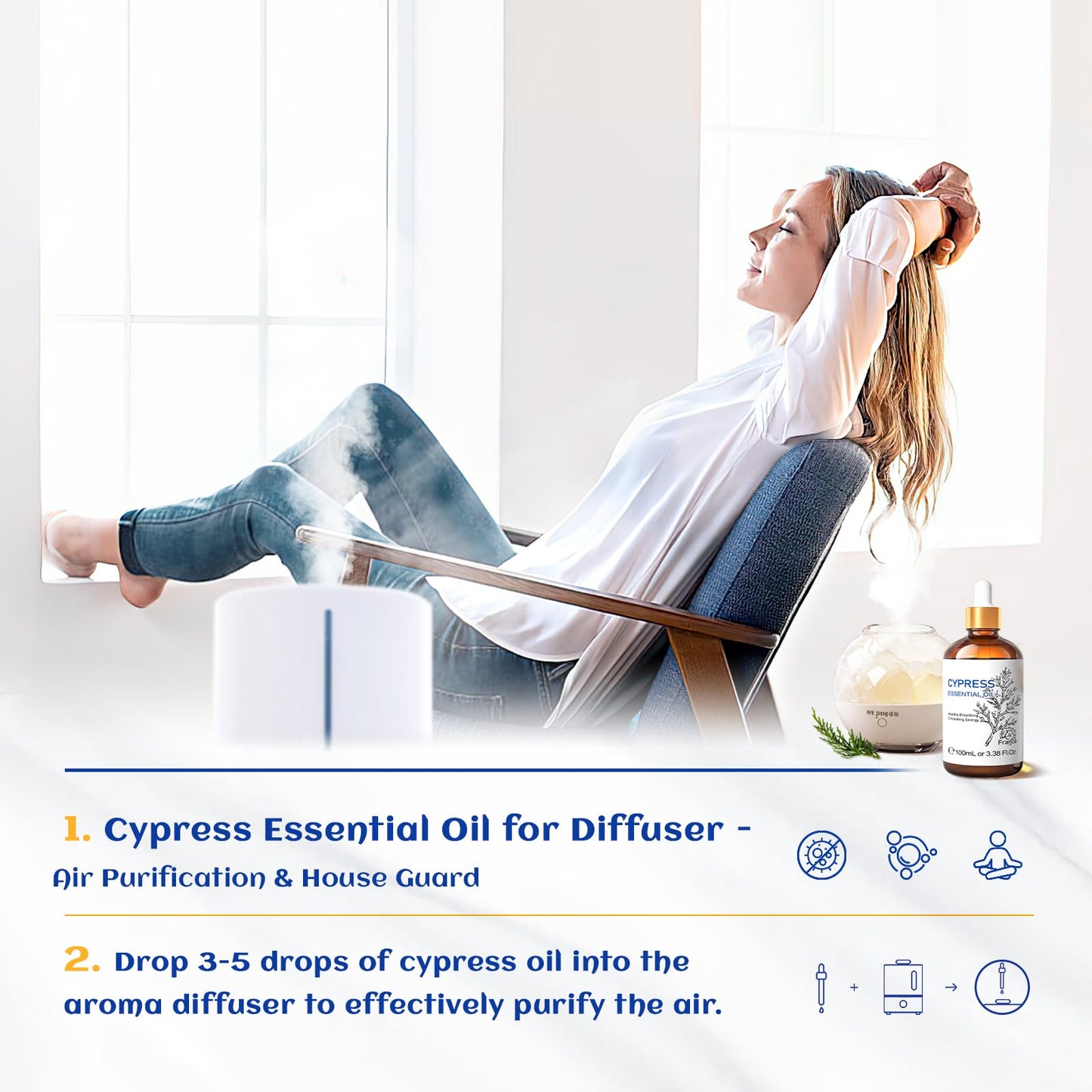 HIQILI Cypress Essential Oil - 100ml Pure Cypress for Diffuser & Skin Care (Includes 10ml Travel Bottle)