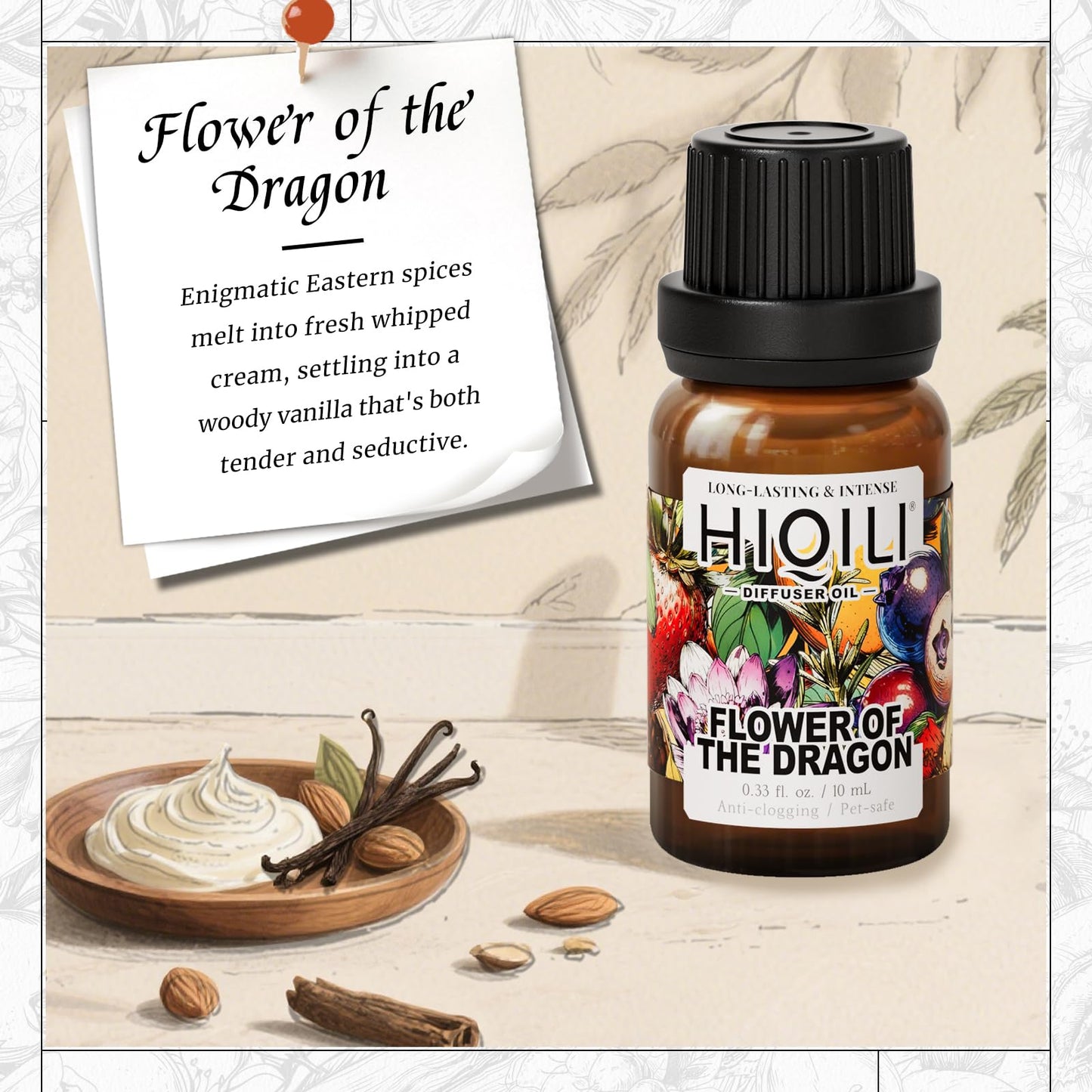 HIQILI Flower of The Dragon Diffuser Oil - Long-Lasting Refill for Humidifiers & Reed Diffusers, Hotel-Grade Scent, 0.34 Fl Oz