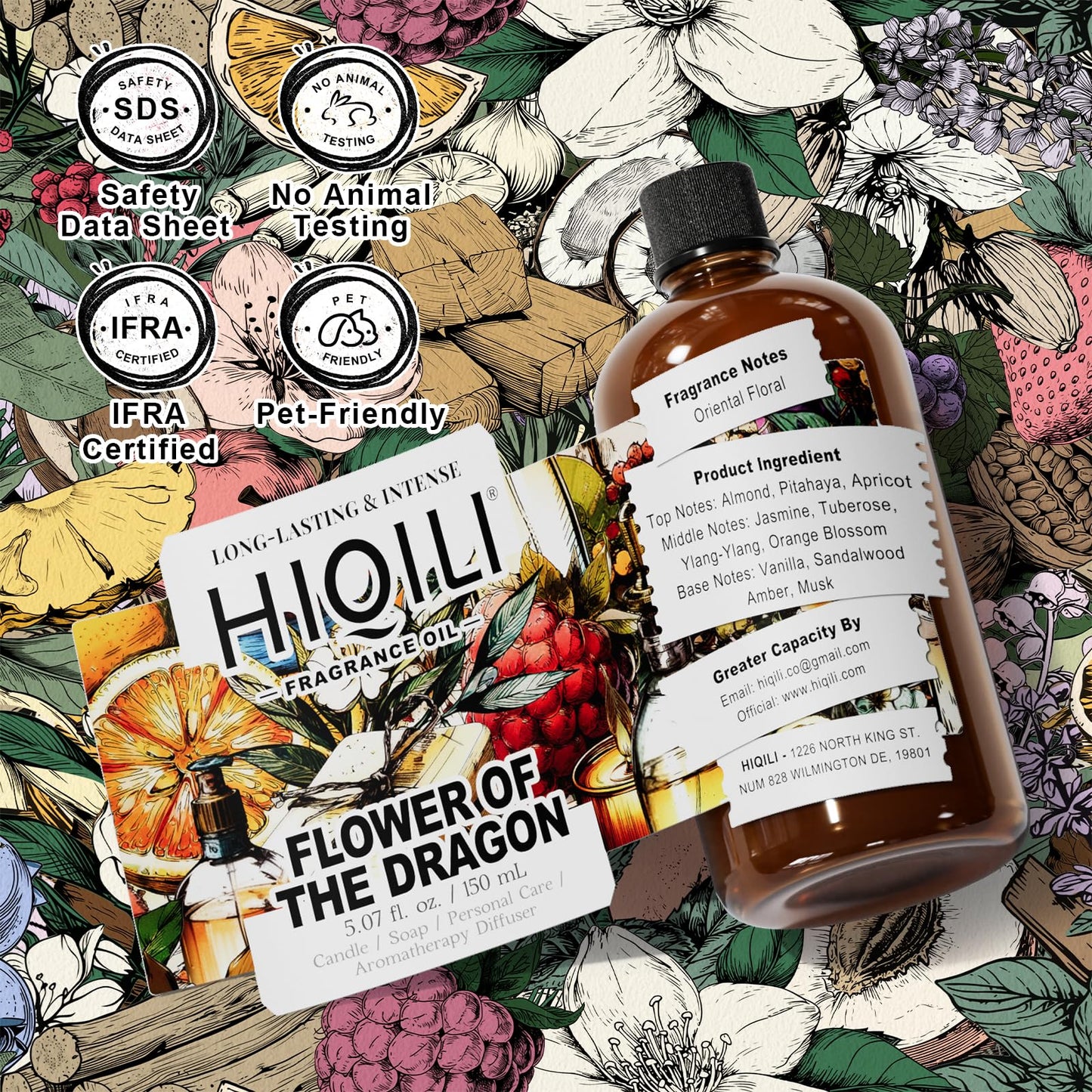 HIQILI Flower of The Dragon Fragrance Oil for Diffuser – Vanilla Cream Scent, 5.07 Fl Oz | Inspired by Td.Orient Fiore-deDrago