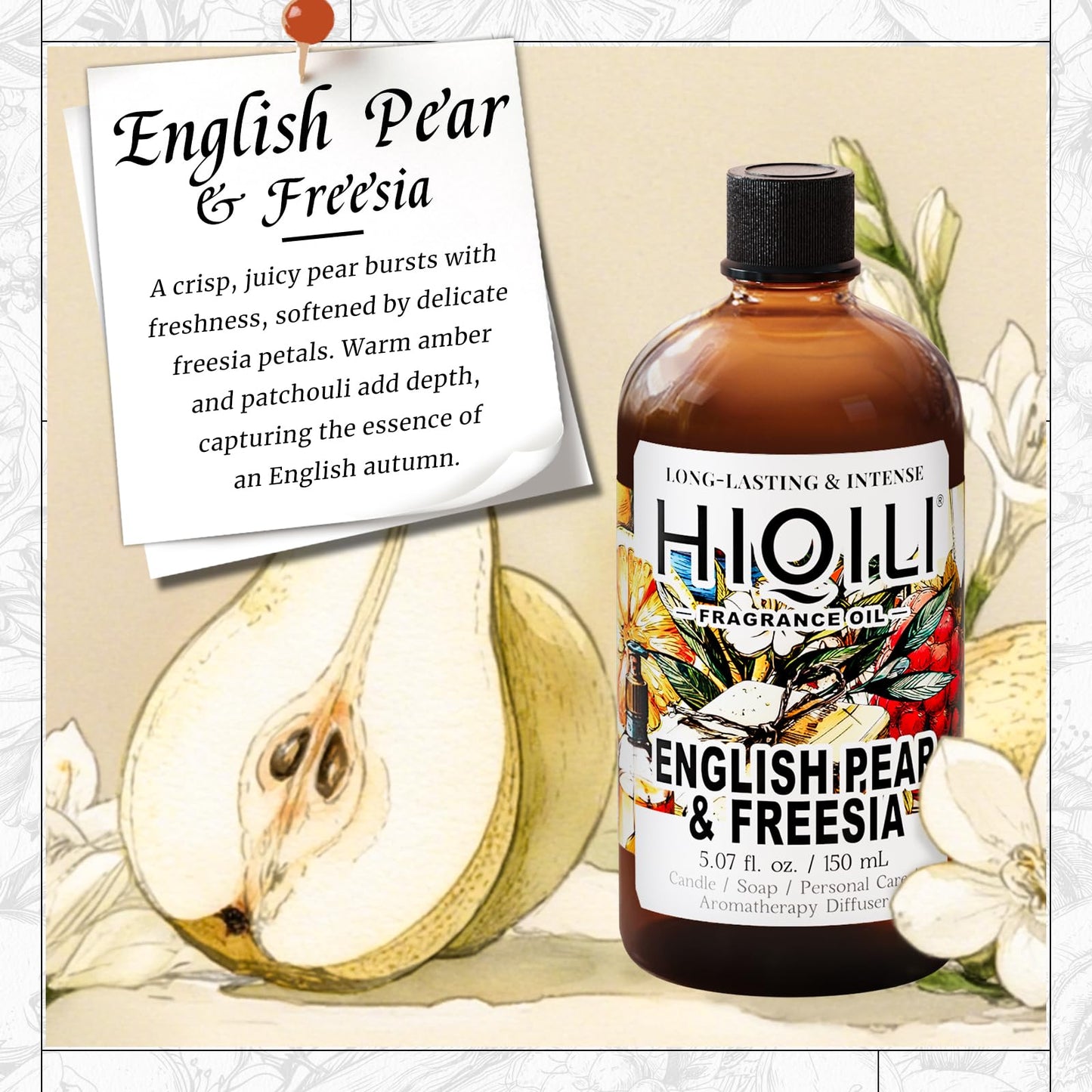 HIQILI Pear & Freesia Fragrance Oil – 5.07 Fl Oz for Candle, Soap & Perfume