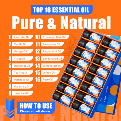 HIQILI Essential Oils Set – 16 Organic Aromatherapy Oils for Diffusers