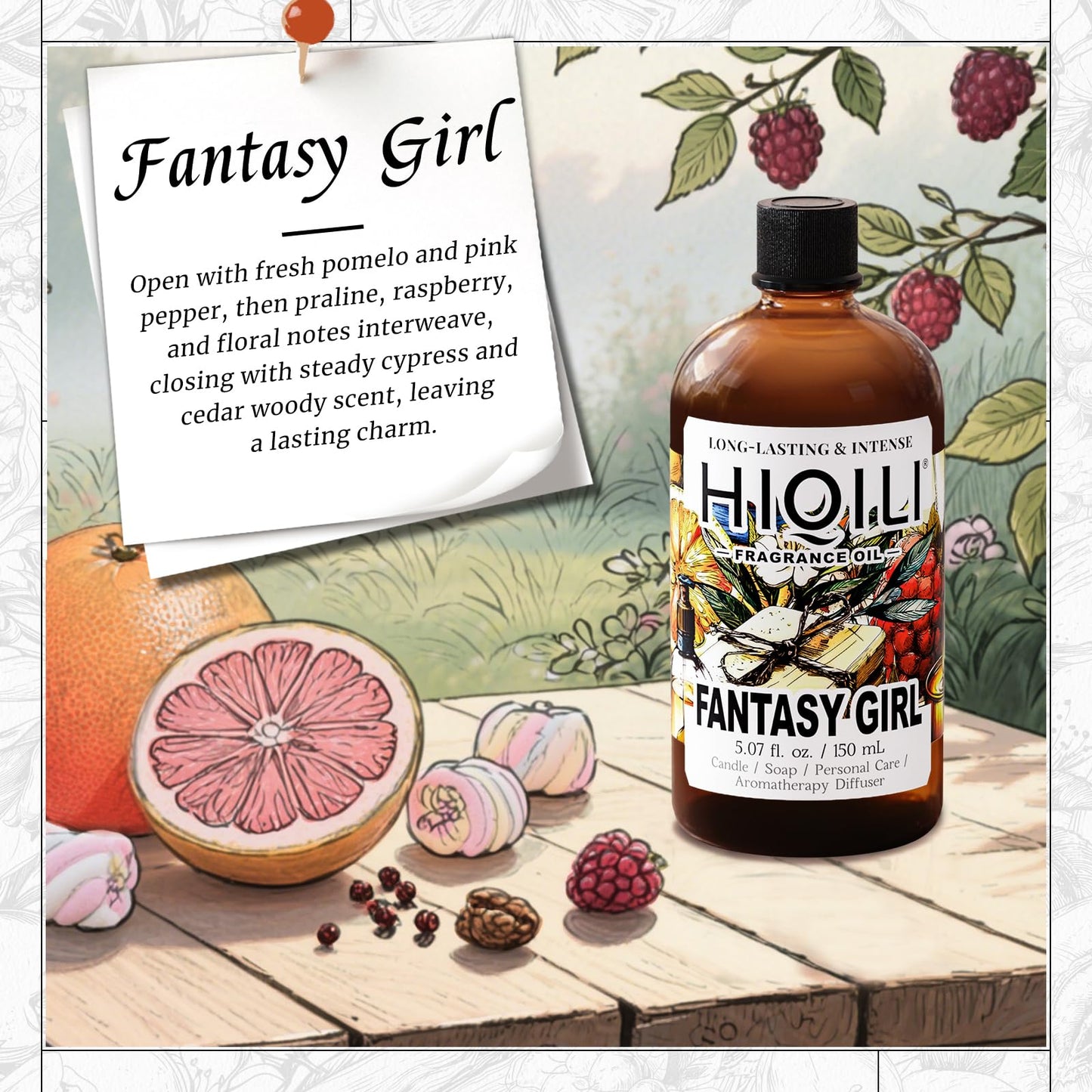 HIQILI Fantasy Girl Fragrance Oil – Praline & Pomelo for Candles, Perfume Making (5.07 fl oz)