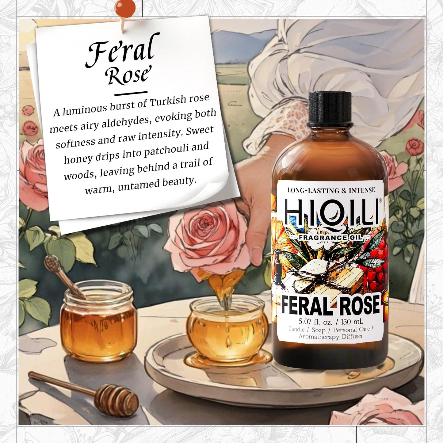 HIQILI Feral Rose Fragrance Oil – Candles & Diffusers, Inspired by Gr-Lain ROS.B-Bare
