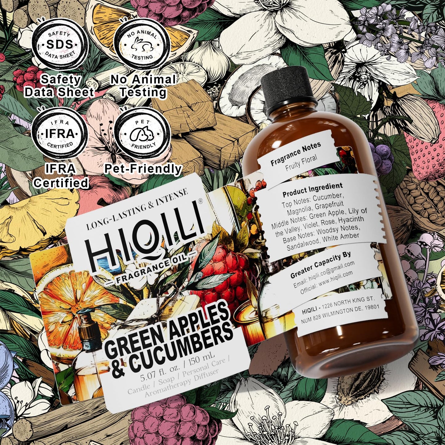 HIQILI Green Apples & Cucumbers Fragrance Oil – 5.07 Fl Oz for Candles, Soaps & Perfume Making