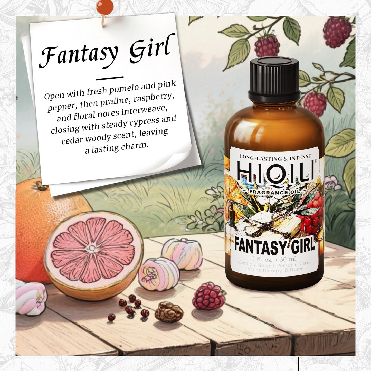 HIQILI Fantasy Girl Fragrance Oil – Praline & Pomelo for Candle & Perfume Making (1 Fl Oz)