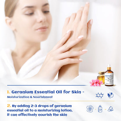 HIQILI 100ML Geranium Essential Oil – Pure & Natural for Skin, Diffuser & Candle | 3.38 Fl Oz