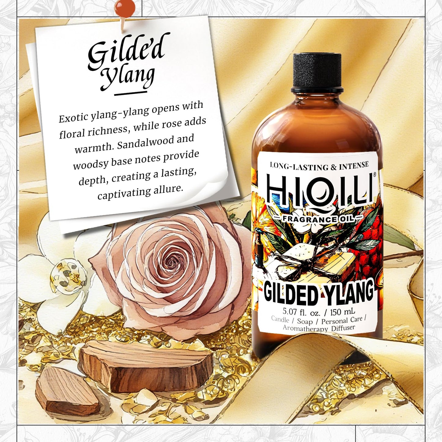 HIQILI Gilded Ylang Fragrance Oil – J'Adore Inspired for Candles, Diffusers & DIY Perfume