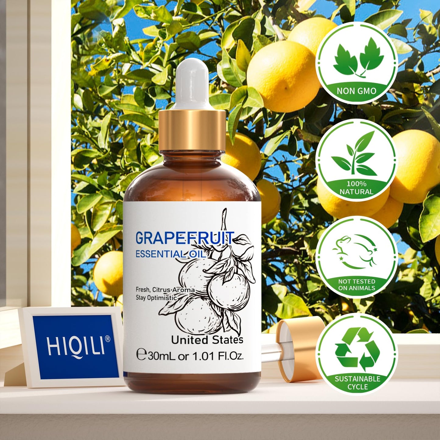 HIQILI Grapefruit Essential Oil 30 ml | Pure & Natural for Diffuser & Skin Care