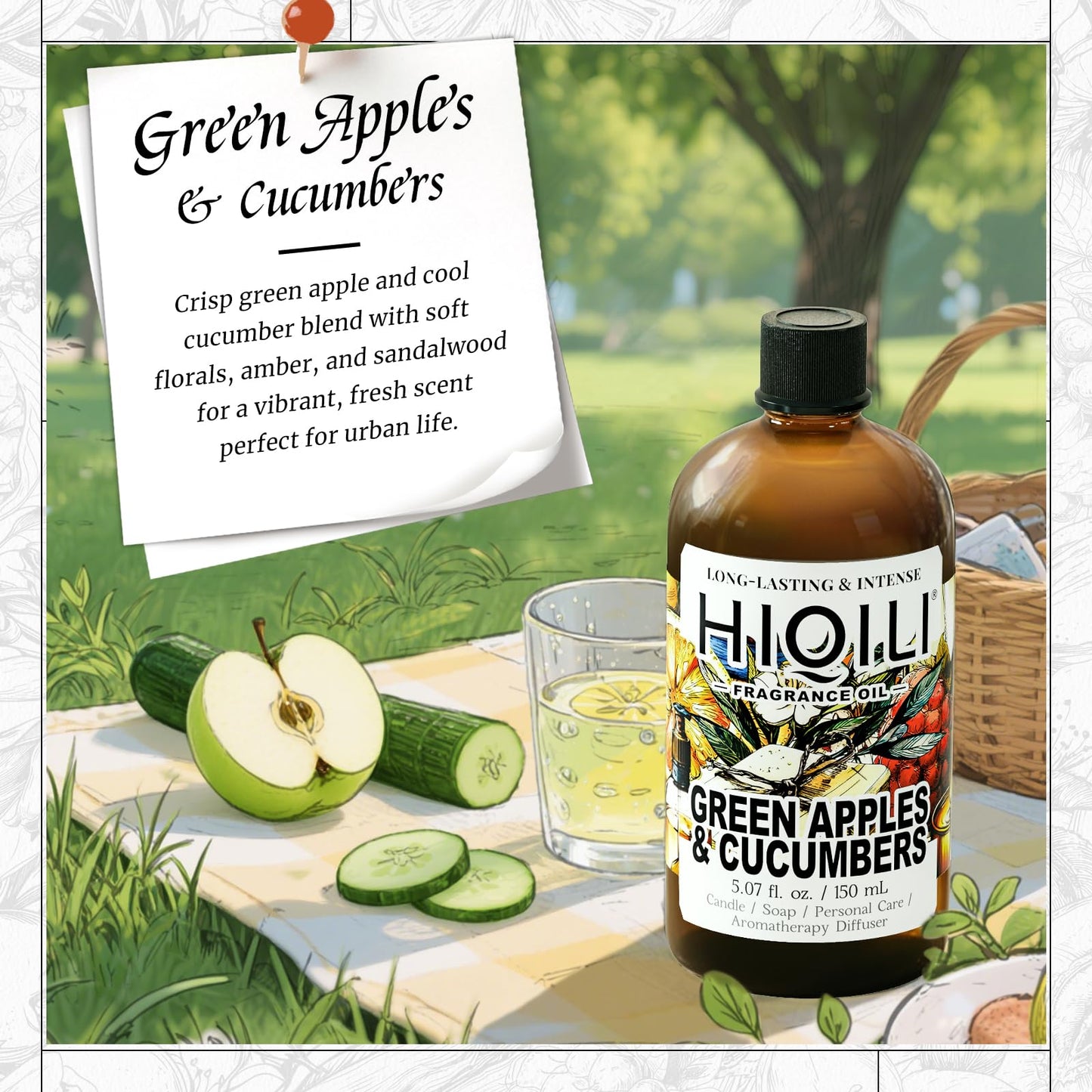 HIQILI Green Apples & Cucumbers Fragrance Oil – 5.07 Fl Oz for Candles, Soaps & Perfume Making