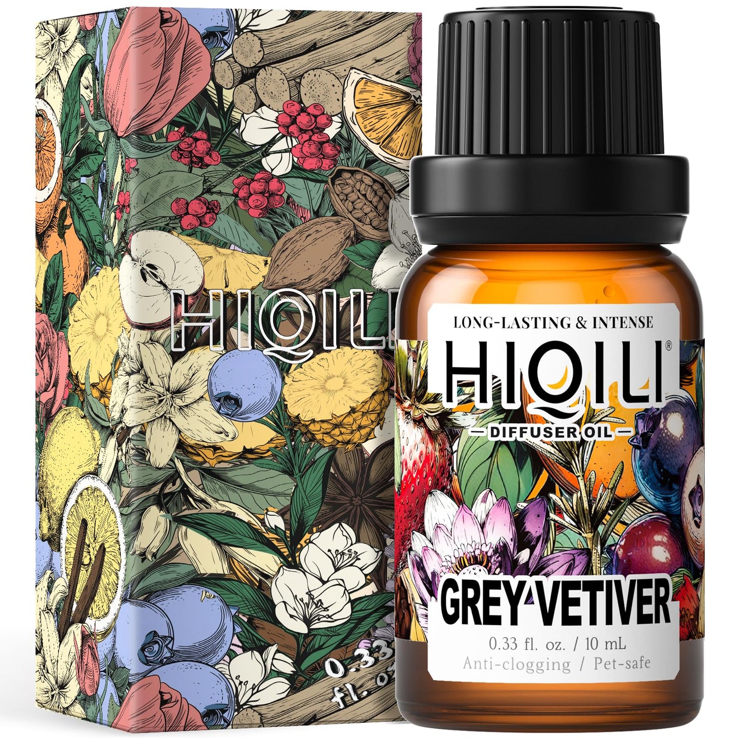 HIQILI Grey Vetiver Diffuser Oil – Fast Diffusion for Large Spaces, Pet-Safe, 0.34 Fl Oz