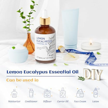 HIQILI Lemon Eucalyptus Oil – 100% Pure Essential Oil for Spray, Diffuser | 1.01 Fl Oz
