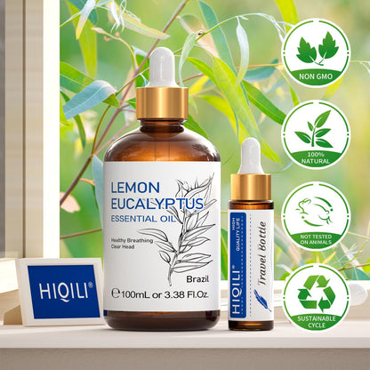 HIQILI Lemon Eucalyptus Oil - 100 ml (3.38 Fl Oz) Pure Essential Oil for Diffuser & Spray