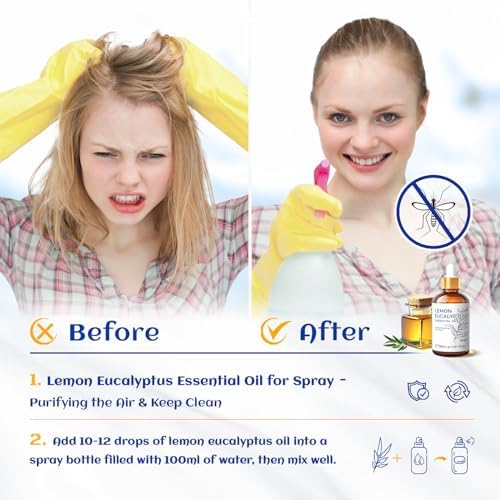 HIQILI Lemon Eucalyptus Oil – 100% Pure Essential Oil for Spray, Diffuser | 1.01 Fl Oz