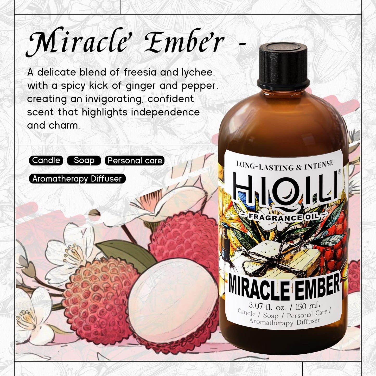 HIQILI Miracle Ember Fragrance Oil – Candle & Soap Making (5.07 Fl Oz)