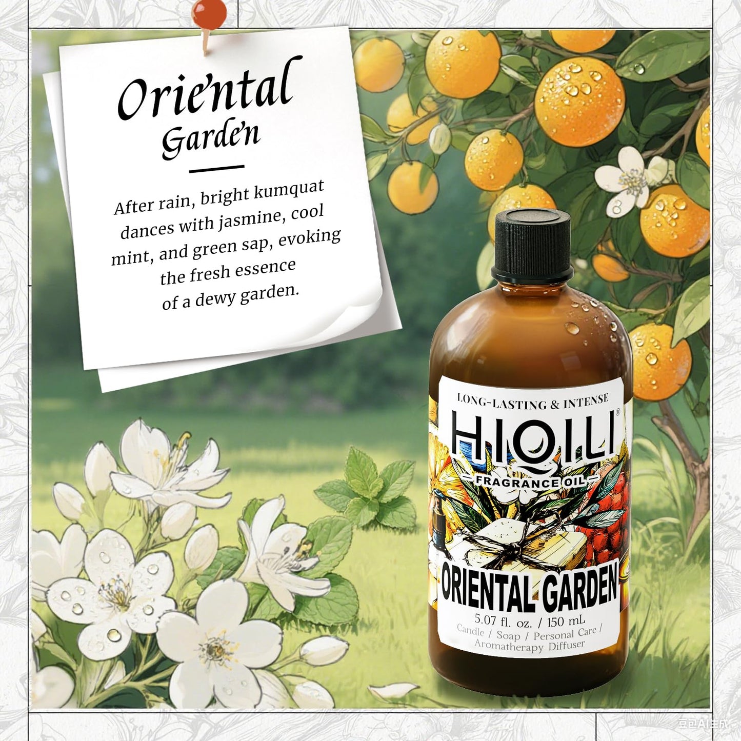 HIQILI Oriental Garden Fragrance Oil – Candle & Soap Making (5.07 Fl Oz) – Luxury Hotel Scents