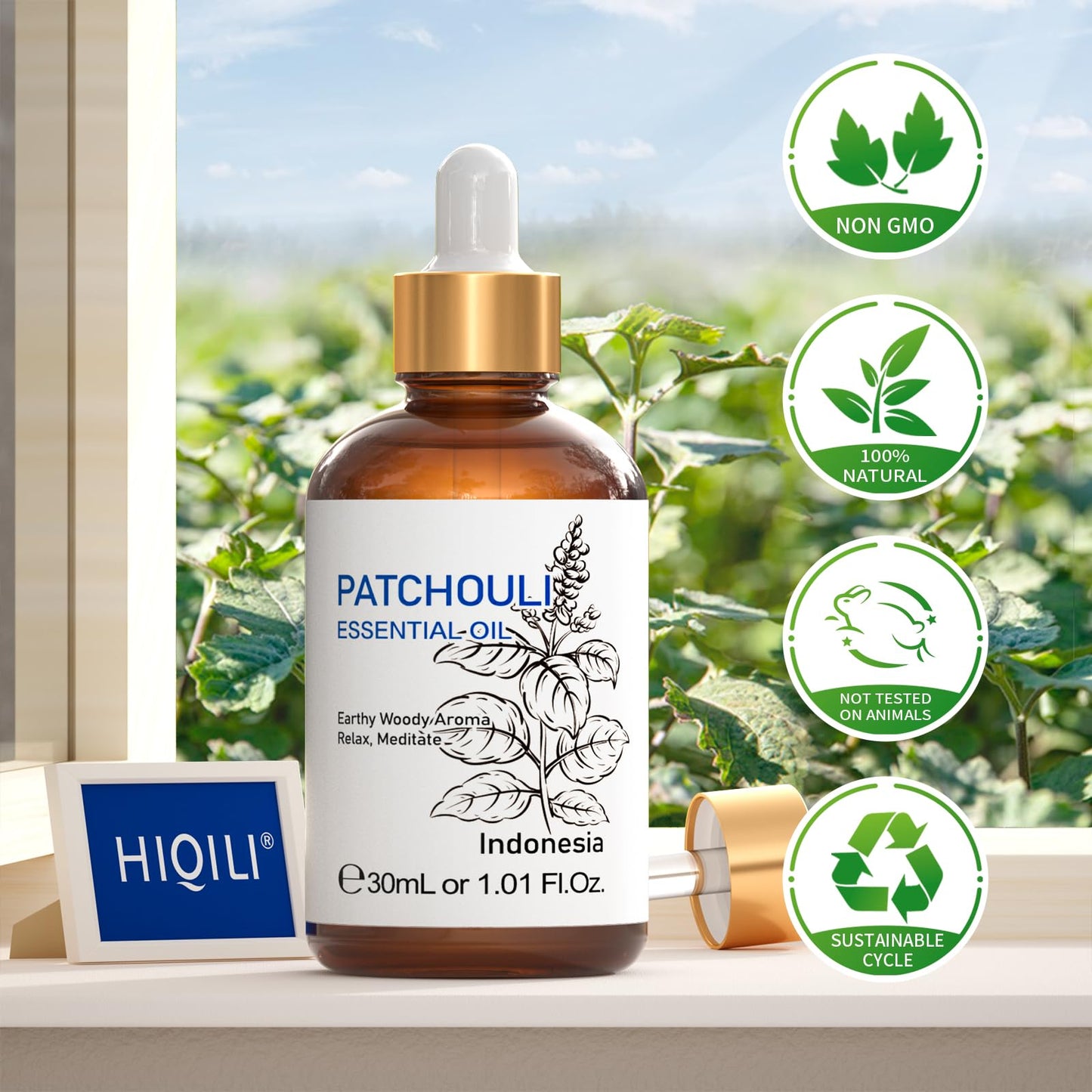 HIQILI Patchouli Essential Oil – Organic, 100% Pure (30ml) for Diffuser & Aromatherapy