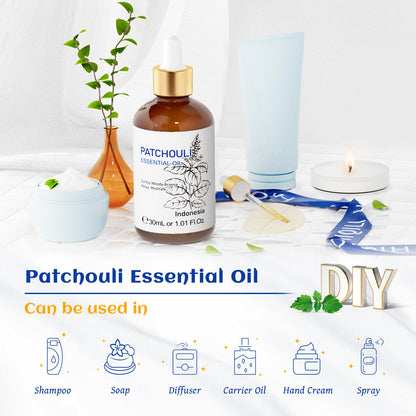 HIQILI Patchouli Essential Oil – Organic, 100% Pure (30ml) for Diffuser & Aromatherapy