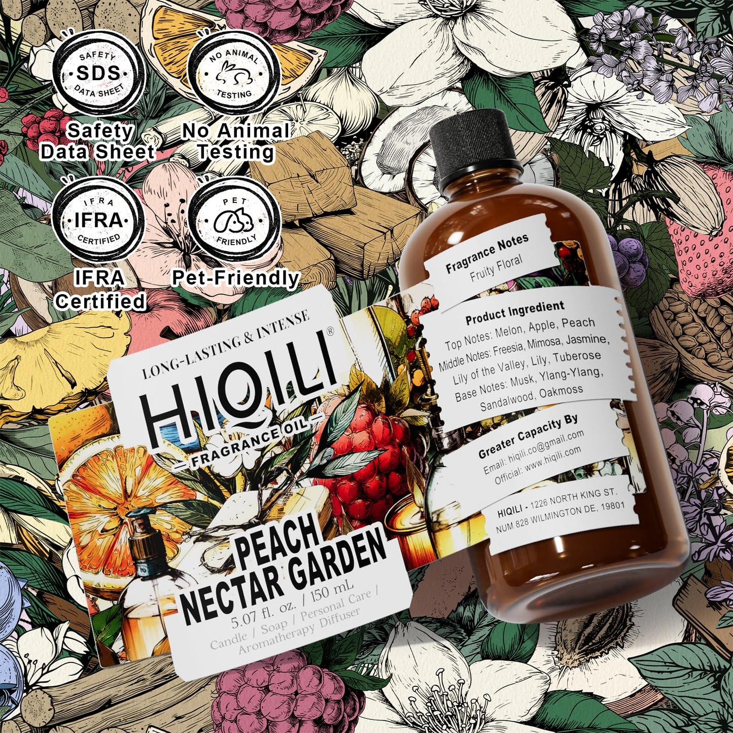 HIQILI Peach Nectar Garden Fragrance Oil – Diffuser, Candle & Soap Making (5.07 fl oz)