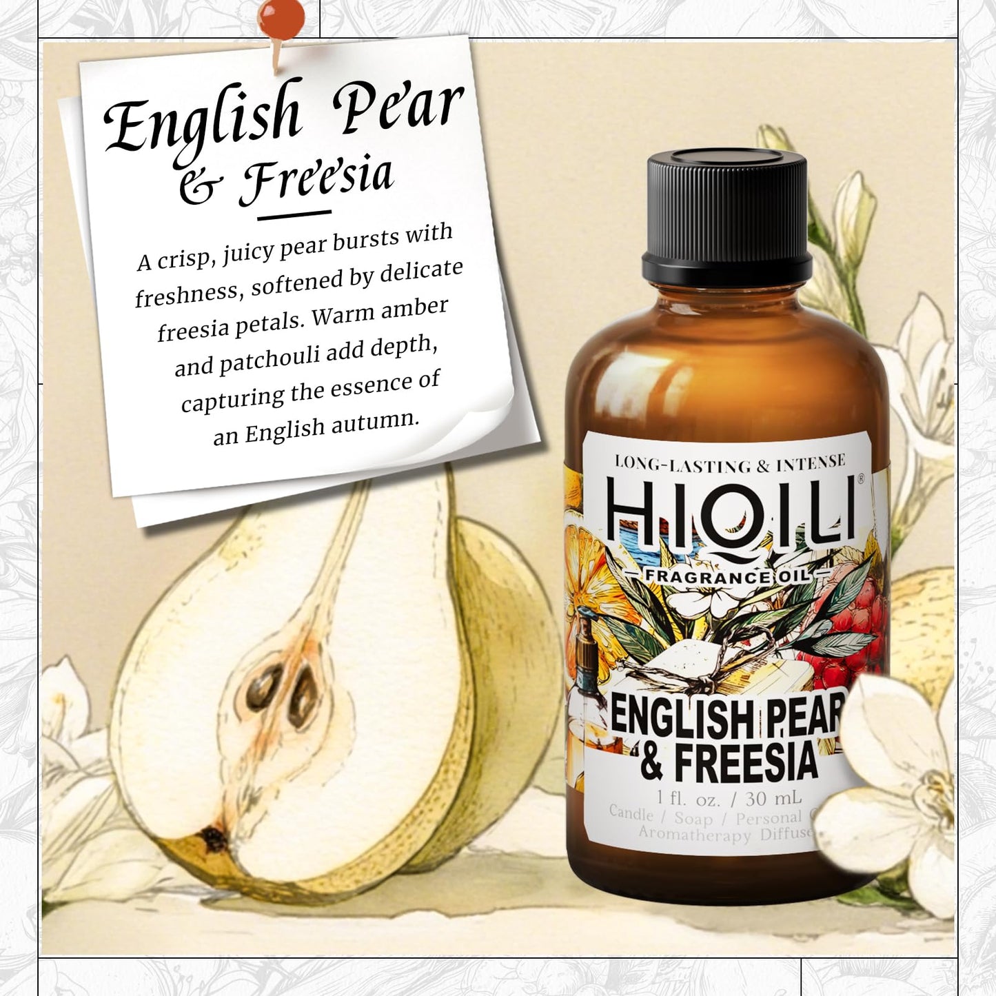 HIQILI Pear & Freesia Fragrance Oil – 1 oz for Candle, Soap & Perfume Making