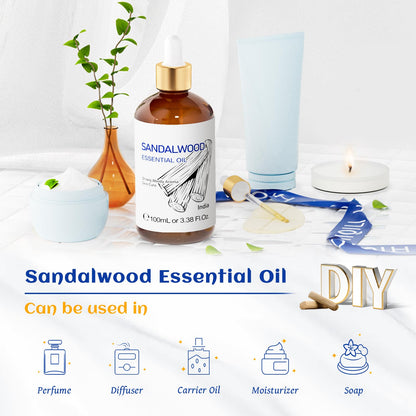 HIQILI Sandalwood Essential Oil – Long-Lasting Scent for Perfume, Diffuser, Soap Making & Candle (3.38 fl oz)