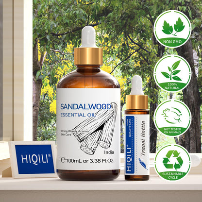 HIQILI Sandalwood Essential Oil – Long-Lasting Scent for Perfume, Diffuser, Soap Making & Candle (3.38 fl oz)