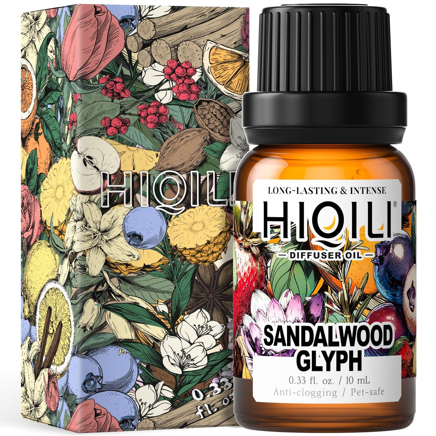 HIQILI Sandalwood Glyph Diffuser Oil – Gio. Santal Inspired, Long-Lasting Fall Scent, 0.34 Fl Oz