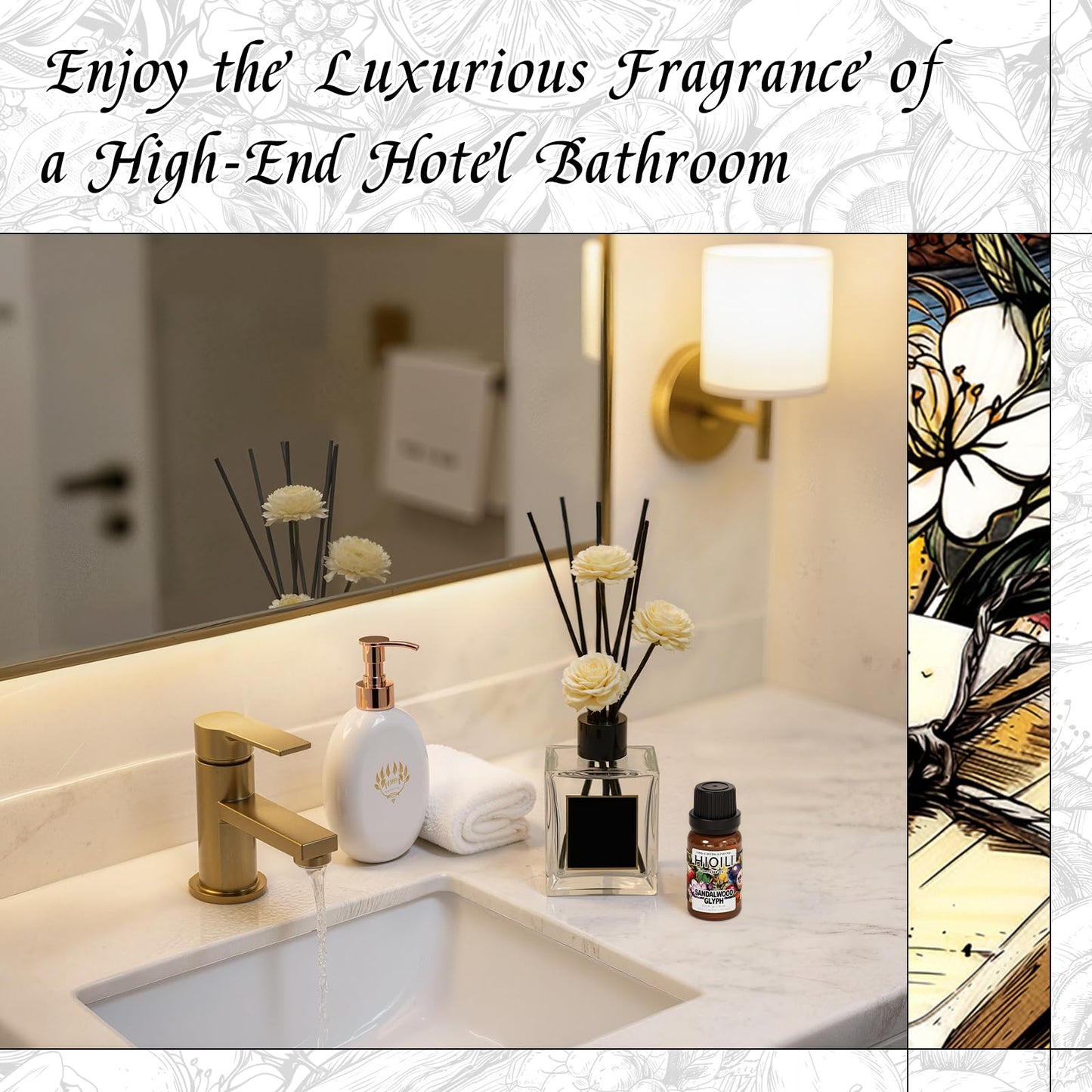 HIQILI Sandalwood Glyph Diffuser Oil – Gio. Santal Inspired, Long-Lasting Fall Scent, 0.34 Fl Oz