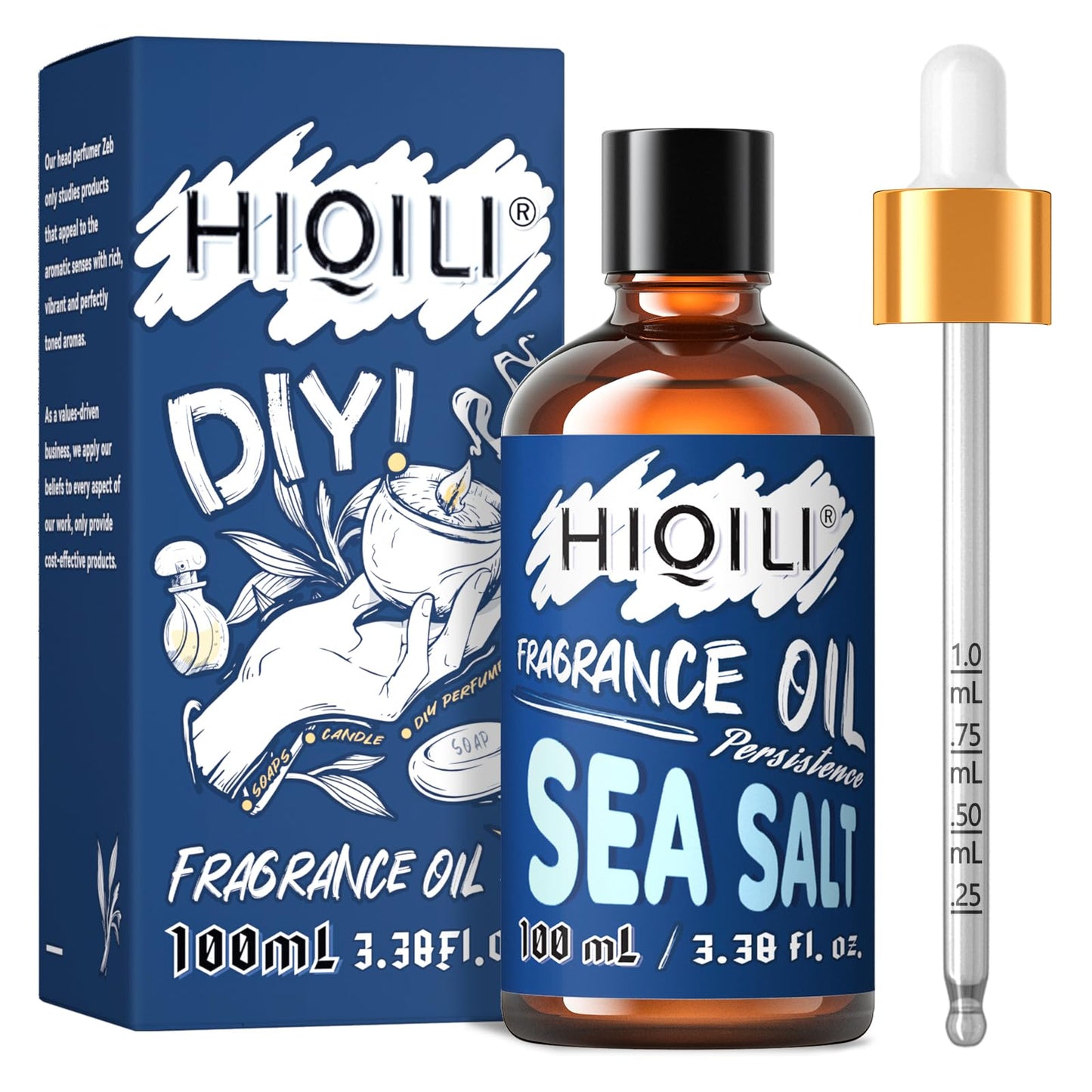 HIQILI Sea Salt Essential Oil 100ml – Fragrance Oil for Candles, Soap, Diffusers | 3.38 fl oz