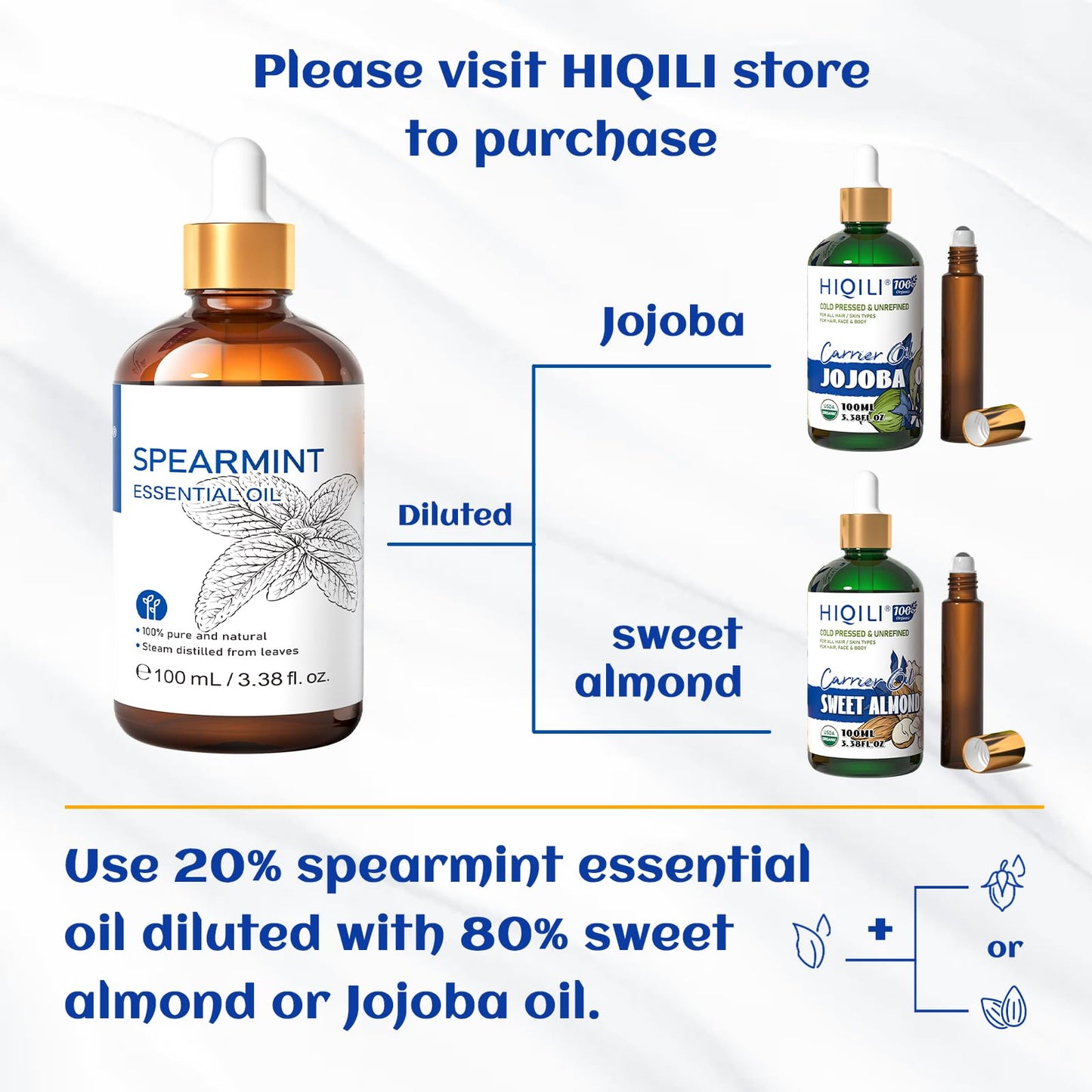 HIQILI 100ML Spearmint Essential Oil – Pure Skin Care, Diffuser & DIY