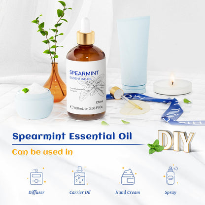 HIQILI 100ML Spearmint Essential Oil – Pure Skin Care, Diffuser & DIY
