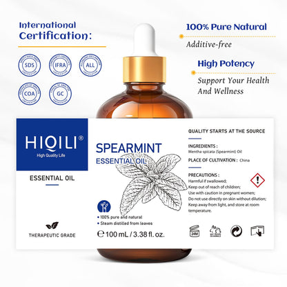 HIQILI 100ML Spearmint Essential Oil – Pure Skin Care, Diffuser & DIY