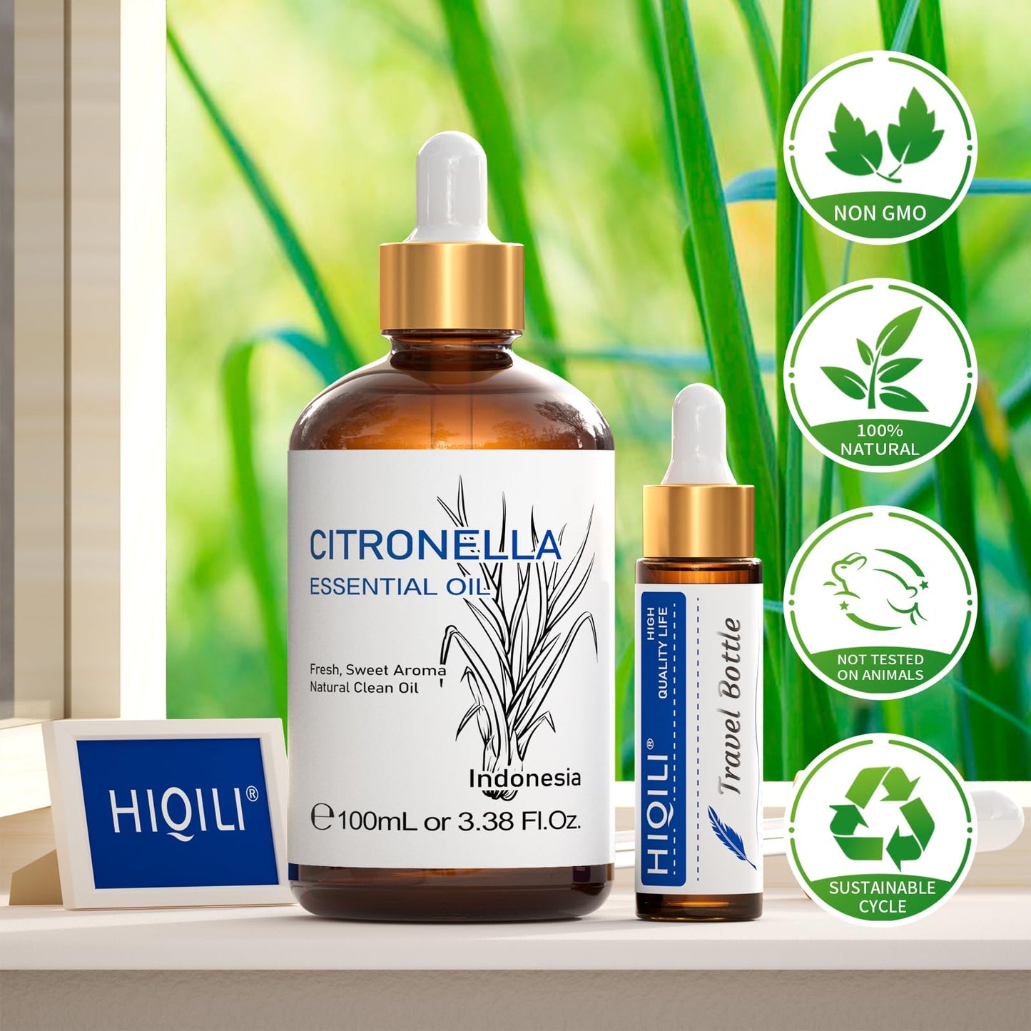 HIQILI 100ML Citronella Essential Oil – Pure & Natural for Diffusers, DIY Sprays